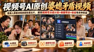 视频号ai原创婆媳矛盾视频,普通人跟着流程就能批量出片,解锁视频号分成计划+橱窗带货+收徒等多种收益-KJ分享