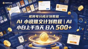 最新视频号分成计划教程｜AI 小说推文，小白上手当天日入 500+-KJ分享