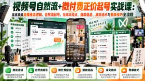 视频号自然流+微付费正价起号实战课：系统掌握直播推流逻辑、自然流起号、低成本投流、爆款选品、成交话术与憋单技巧全流程-KJ分享