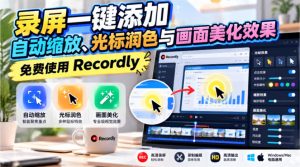 录屏一键添加自动缩放、光标润色与画面美化效果，免费使用Recordly-KJ分享