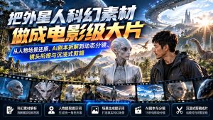 把外星人科幻素材做成电影级大片：从人物场景还原、AI剧本拆解到动态分镜、镜头衔接与沉浸式剪辑-KJ分享